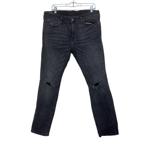 Hollister Mens Skinny Jeans Black Distressed Stretch Denim Size 36x32 Slim Fit - Picture 1 of 12